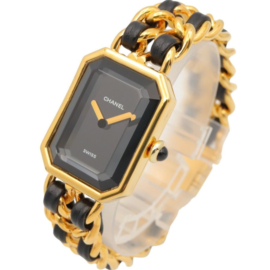 香奈兒 (Chanel) CHANEL Première S 女士腕錶,鍍金 (GP),皮革錶帶,黑色,H0001-1
