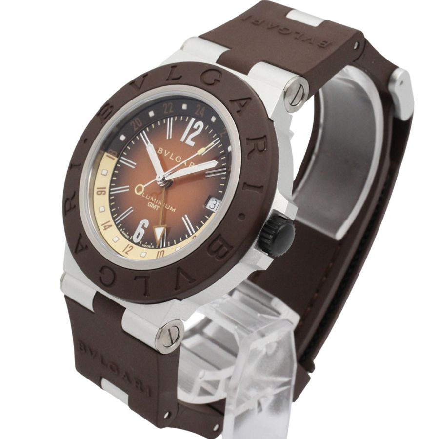 寶格麗 (Bulgari) BVLGARI 鋁製 GMT 腕錶,橡膠錶帶,鋁製錶殼,男士,棕色,BB40ATGMT-1