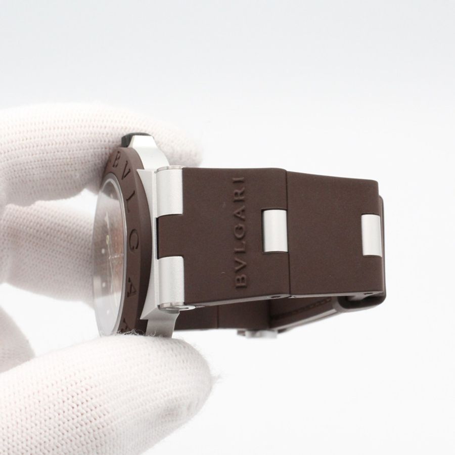 寶格麗 (Bulgari) BVLGARI 鋁製 GMT 腕錶,橡膠錶帶,鋁製錶殼,男士,棕色,BB40ATGMT-8