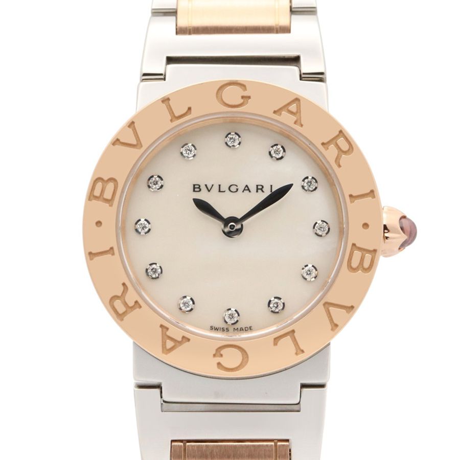寶格麗 (Bulgari) BVLGARI 女士腕錶,18K玫瑰金 (Prop Gold) 精鋼鑲鑽,白色錶殼,型號 BBLP26SG-0