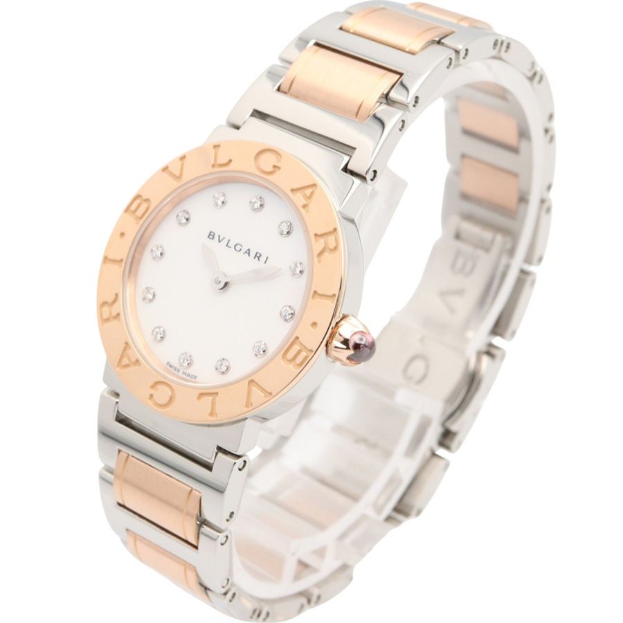 寶格麗 (Bulgari) BVLGARI 女士腕錶,18K玫瑰金 (Prop Gold) 精鋼鑲鑽,白色錶殼,型號 BBLP26SG-1