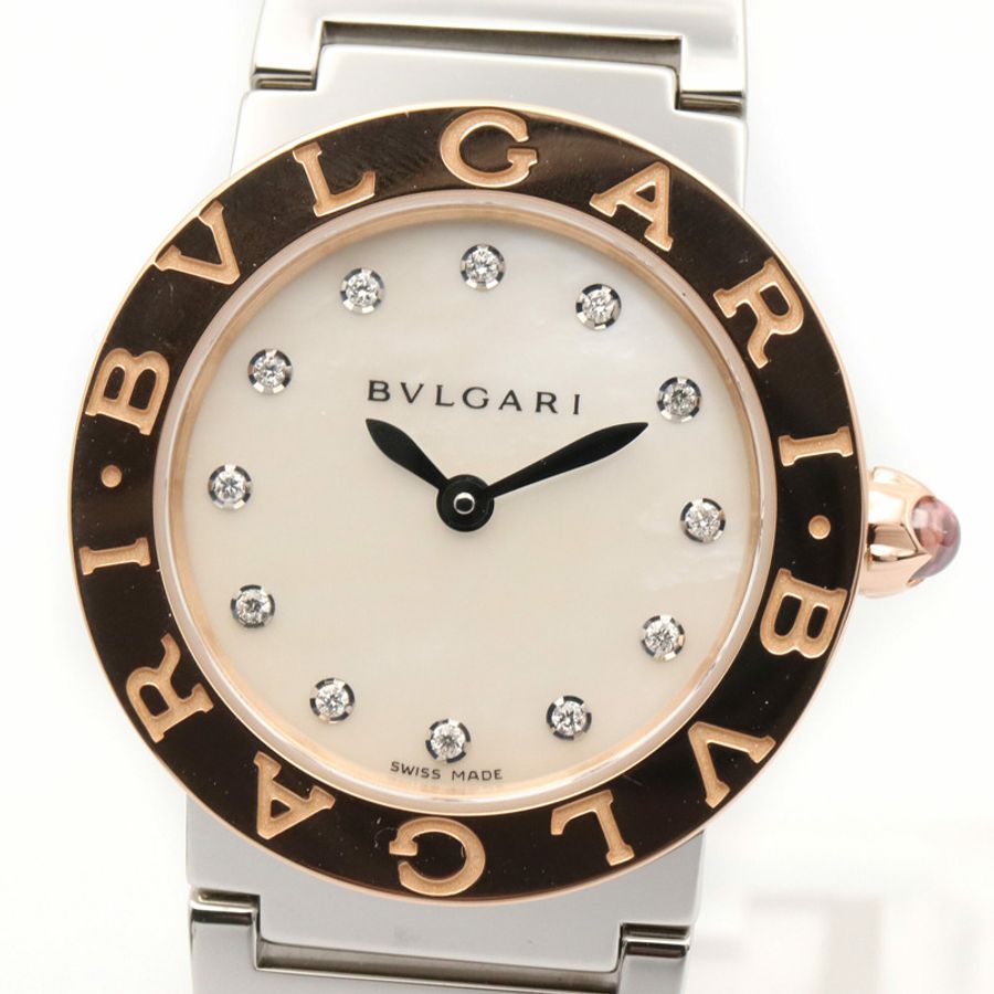 寶格麗 (Bulgari) BVLGARI 女士腕錶,18K玫瑰金 (Prop Gold) 精鋼鑲鑽,白色錶殼,型號 BBLP26SG-2