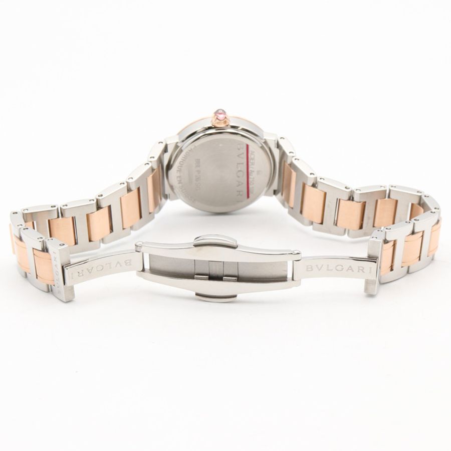寶格麗 (Bulgari) BVLGARI 女士腕錶,18K玫瑰金 (Prop Gold) 精鋼鑲鑽,白色錶殼,型號 BBLP26SG-3