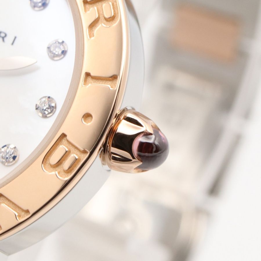 寶格麗 (Bulgari) BVLGARI 女士腕錶,18K玫瑰金 (Prop Gold) 精鋼鑲鑽,白色錶殼,型號 BBLP26SG-5