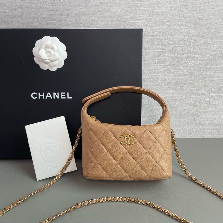 💎Chanel香奈兒|26C金色浮雕雙C菠蘿扣|奶茶色飯盒包|99新芯片款-1