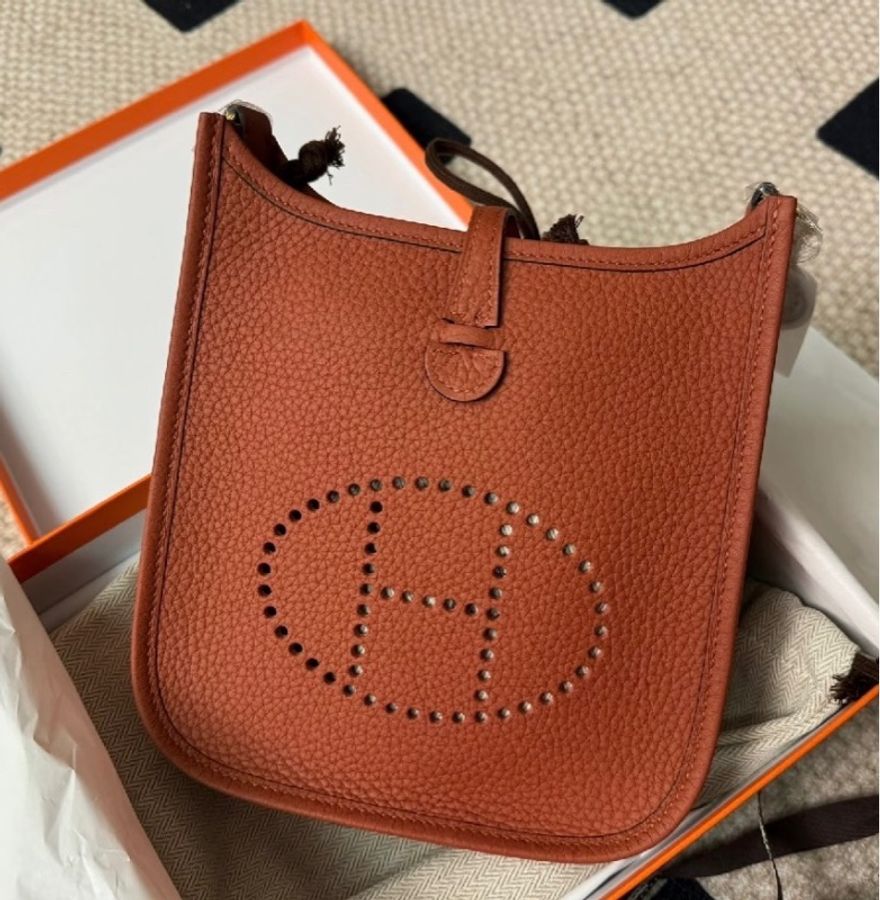 Hermes 愛馬仕Evelyne mini 伊芙琳 德克薩斯粉金扣-2
