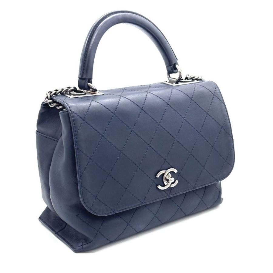 CHANEL 大都會藍色銀扣手提肩背包 26*19*13 9新 配件塵袋-5