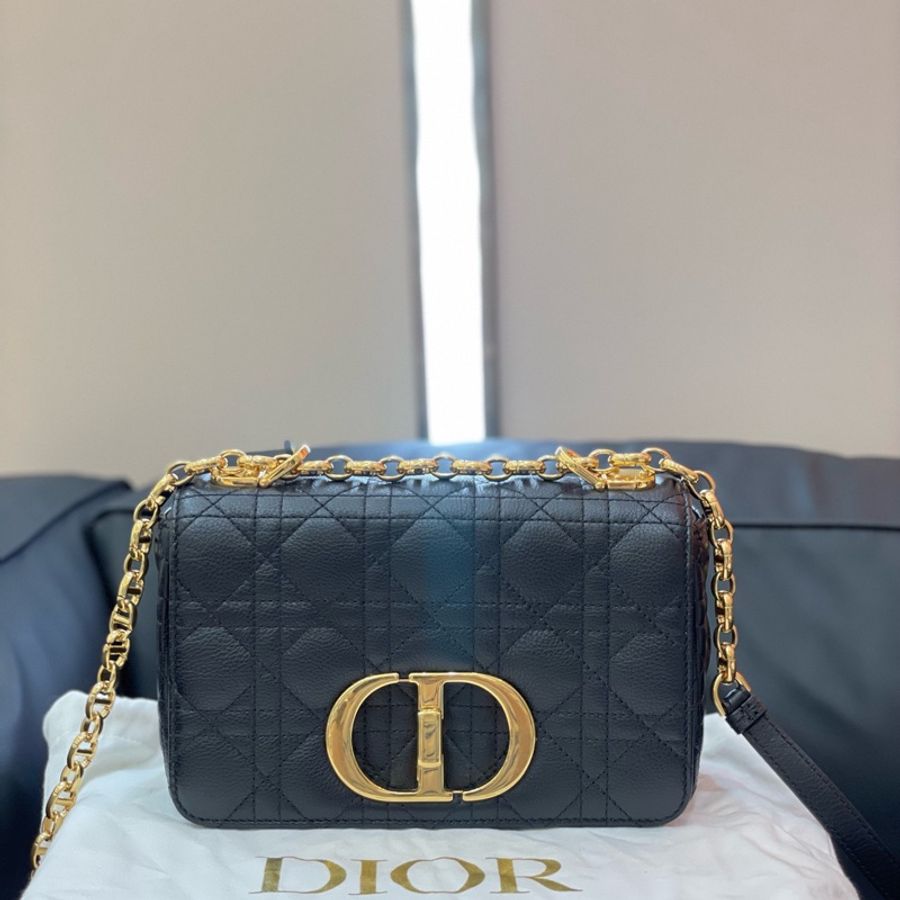 迪奧/Dior Caro黑金牛皮小號藤格紋鏈條包-1