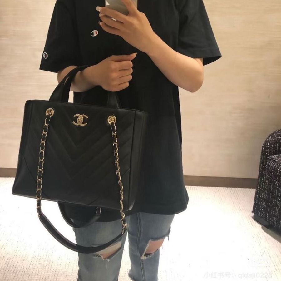 Chanel 黑金V紋2ways tote托特包 26*22*8 95新 配件塵袋保卡-1