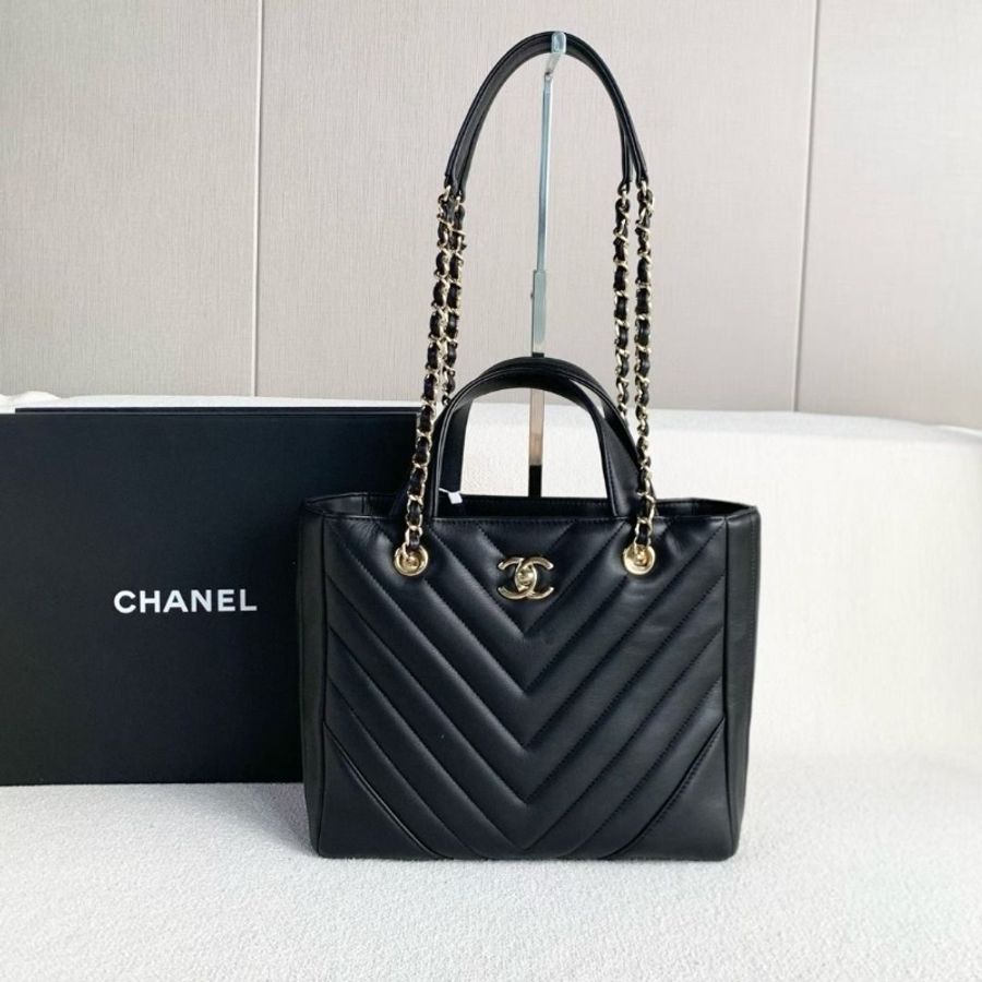 Chanel 黑金V紋2ways tote托特包 26*22*8 95新 配件塵袋保卡-2