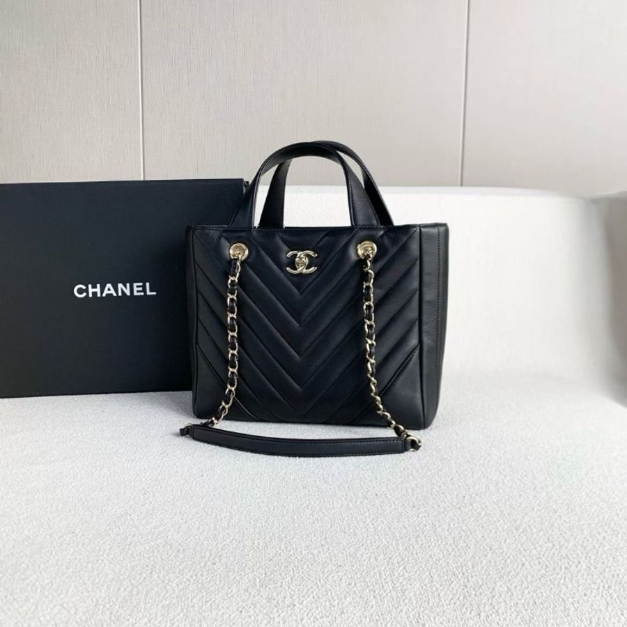 Chanel 黑金V紋2ways tote托特包 26*22*8 95新 配件塵袋保卡-6