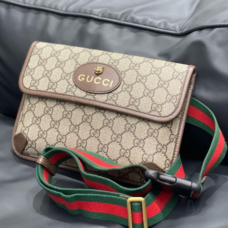 古馳/Gucci 經典雙G老花烏木色 虎頭腰包-0