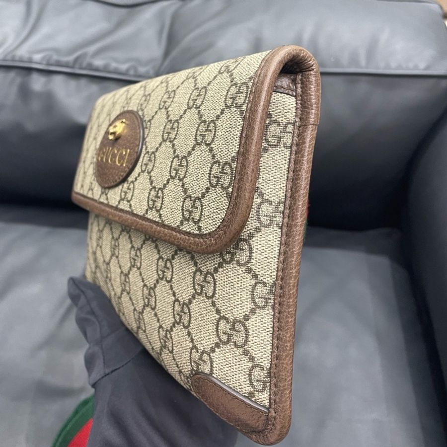 古馳/Gucci 經典雙G老花烏木色 虎頭腰包-1