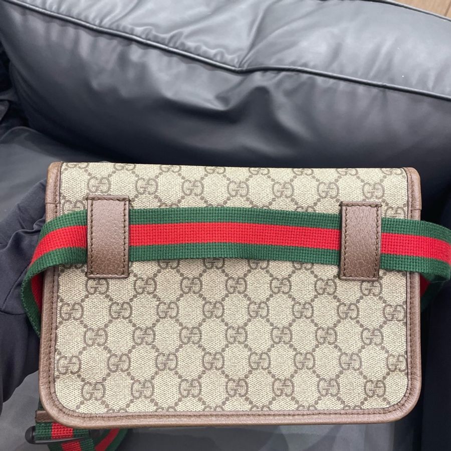 古馳/Gucci 經典雙G老花烏木色 虎頭腰包-2