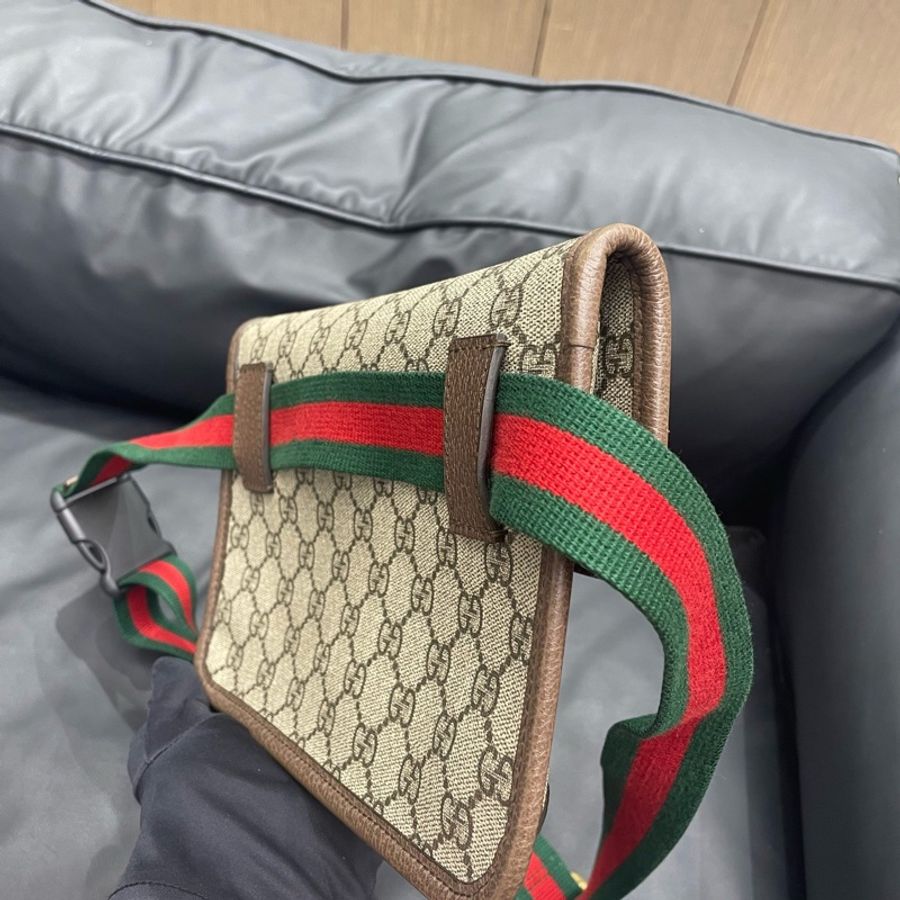 古馳/Gucci 經典雙G老花烏木色 虎頭腰包-3
