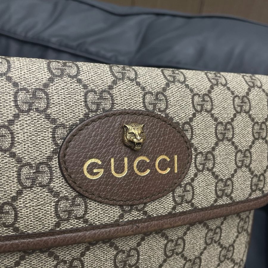 古馳/Gucci 經典雙G老花烏木色 虎頭腰包-5