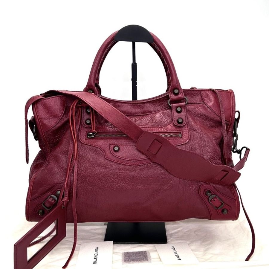 BALENCIAGA 紅色中號手提肩背機車包 38*24*13 9新 配件塵袋鏡子-1