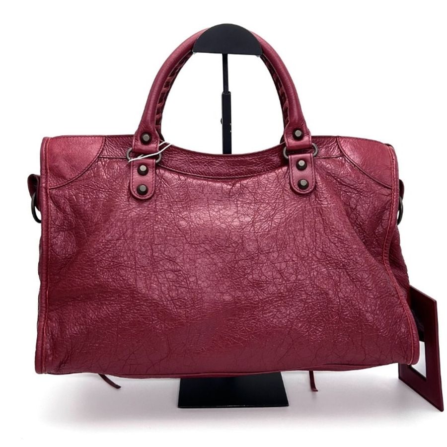 BALENCIAGA 紅色中號手提肩背機車包 38*24*13 9新 配件塵袋鏡子-2