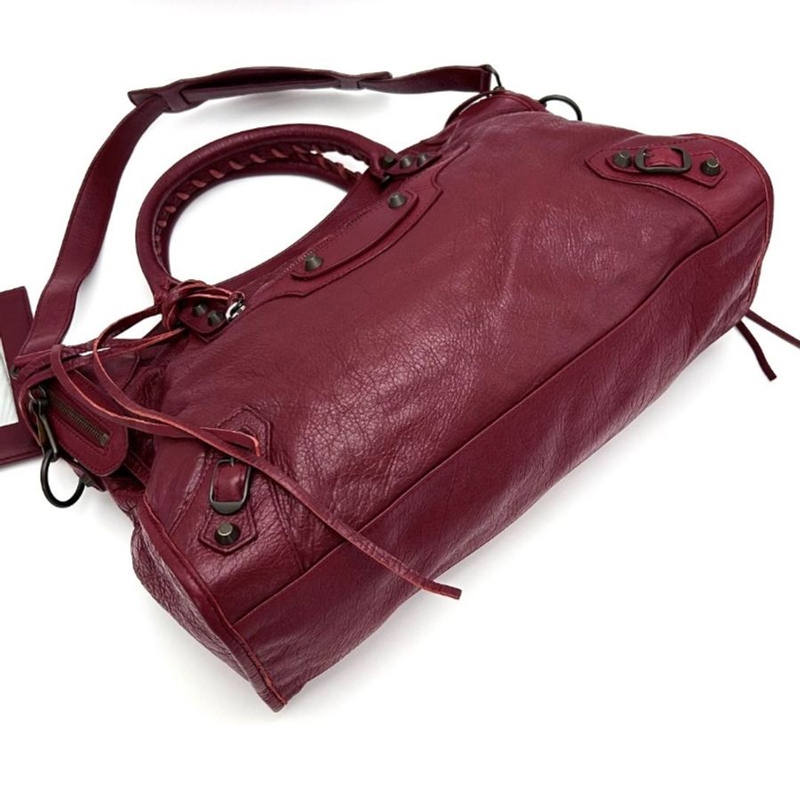 BALENCIAGA 紅色中號手提肩背機車包 38*24*13 9新 配件塵袋鏡子-4