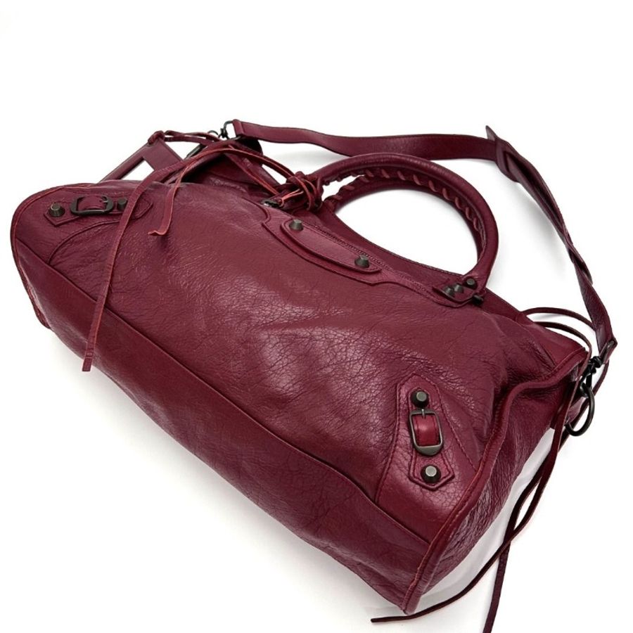 BALENCIAGA 紅色中號手提肩背機車包 38*24*13 9新 配件塵袋鏡子-5