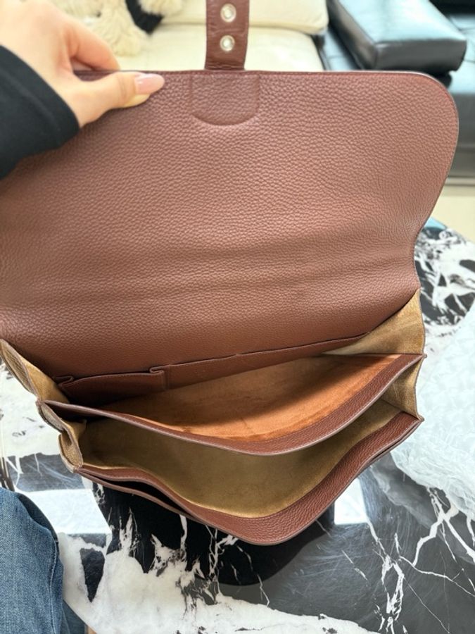 愛馬仕商務包,togo皮,棕色包身搭配銀色五金配件-7