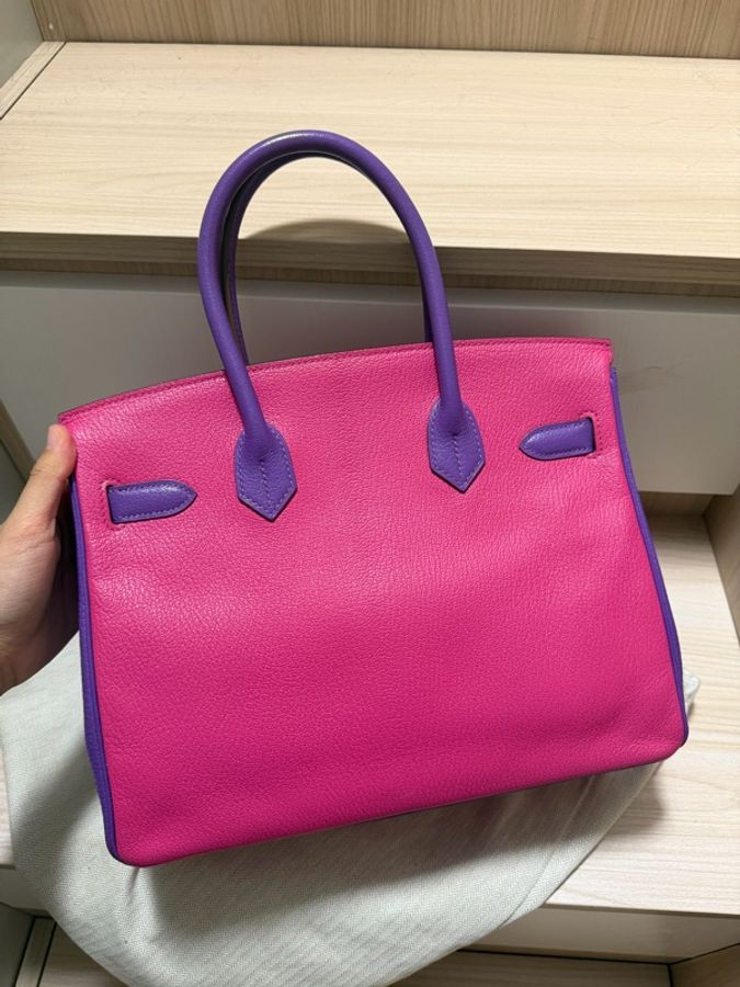 Hermes Birkin30 鉑金 SO 訂製 山羊皮 5J桃粉色 拉絲金扣 絕版薰衣草紫色-5