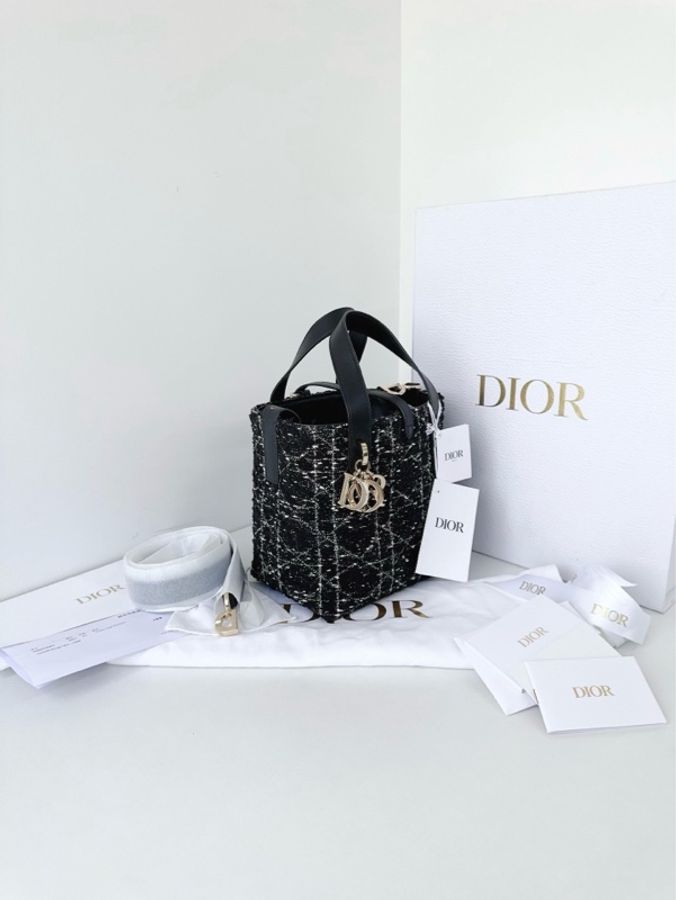 ✨Dior迪奧|黑白粗花呢Toujours土著菜籃子 新款配色帶斜挎肩帶|小號|99新全配購證✅-3