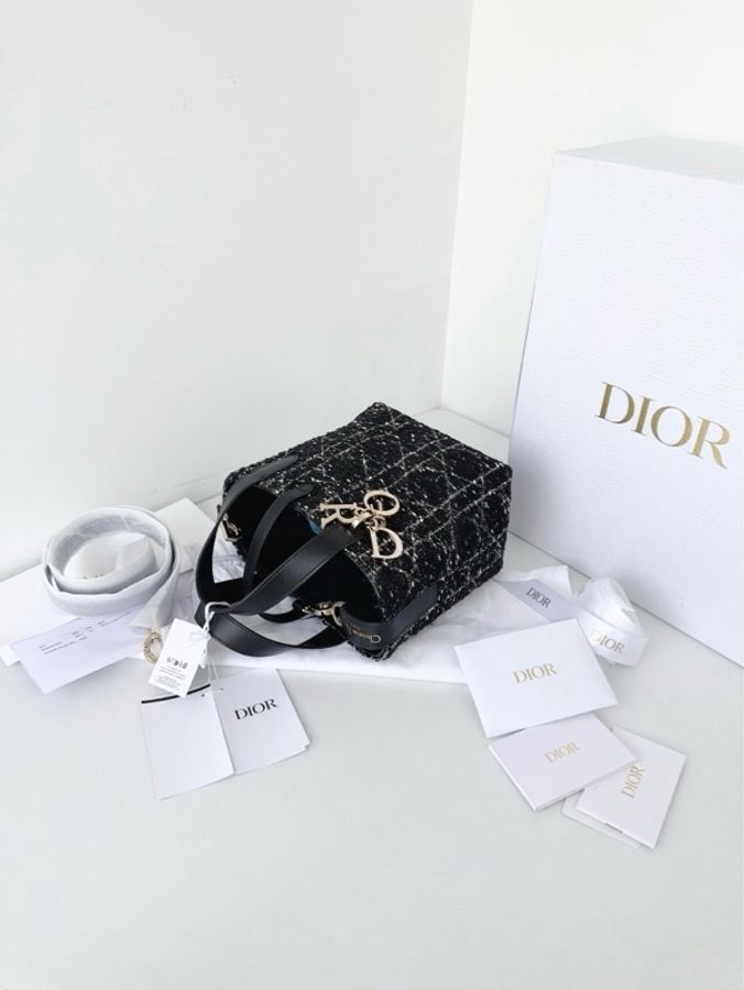 ✨Dior迪奧|黑白粗花呢Toujours土著菜籃子 新款配色帶斜挎肩帶|小號|99新全配購證✅-4