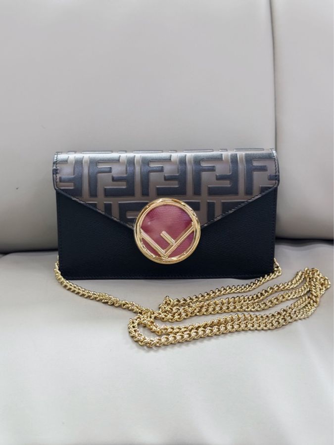 FENDI 芬迪 黑-咖ROMA膠囊系列老花腰包鏈條包 🈚附件-0