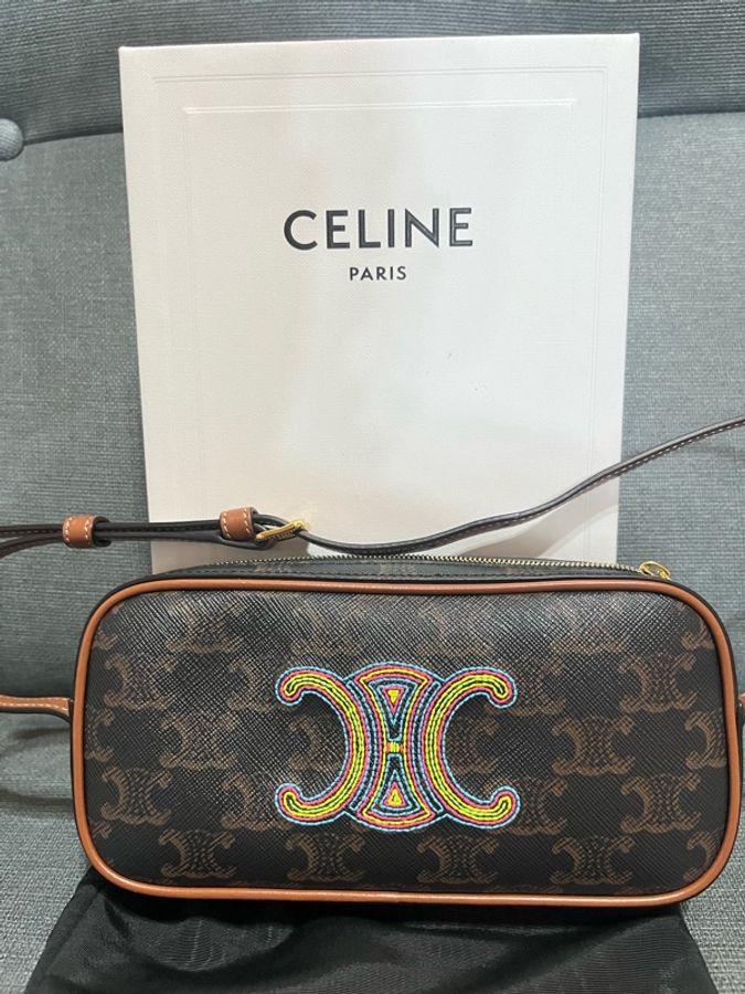 Celine Triomphe 迷你相機包#彩虹刺繡標誌#-0