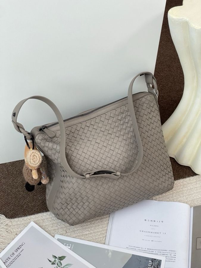 Bottega Veneta葆蝶家 灰色編織斜挎單肩包 寬肩帶大飯盒 可斜挎單肩調節-10