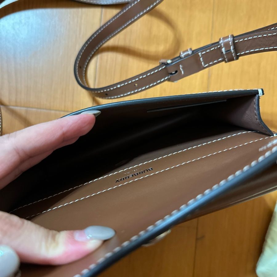 BURBERRY 巴寶莉 Horseferry 皮革拚接帆布mini款斜背包(米白x棕)-12