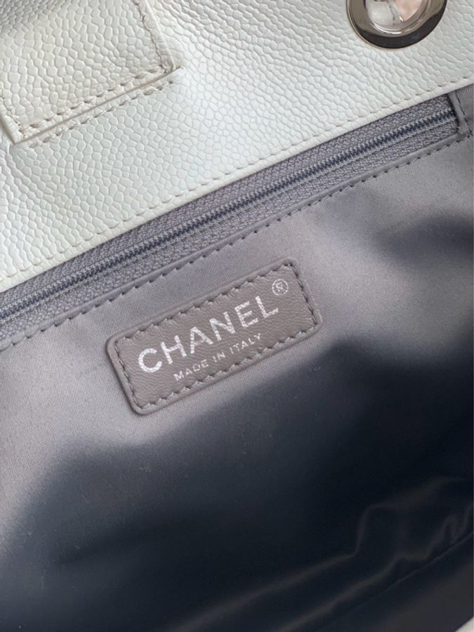 chanel香奈兒 gst白色荔枝紋牛皮材質 銀色五金 17開 有卡-8