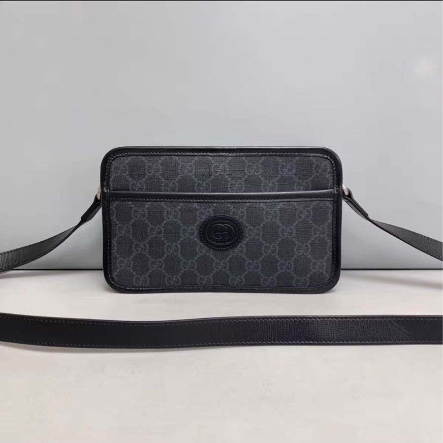 限時低價😍99新🆕 Gucci古馳黑色老花經典雙G logo帆布相機包斜挎單肩包-3
