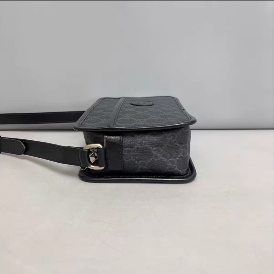 限時低價😍99新🆕 Gucci古馳黑色老花經典雙G logo帆布相機包斜挎單肩包-6