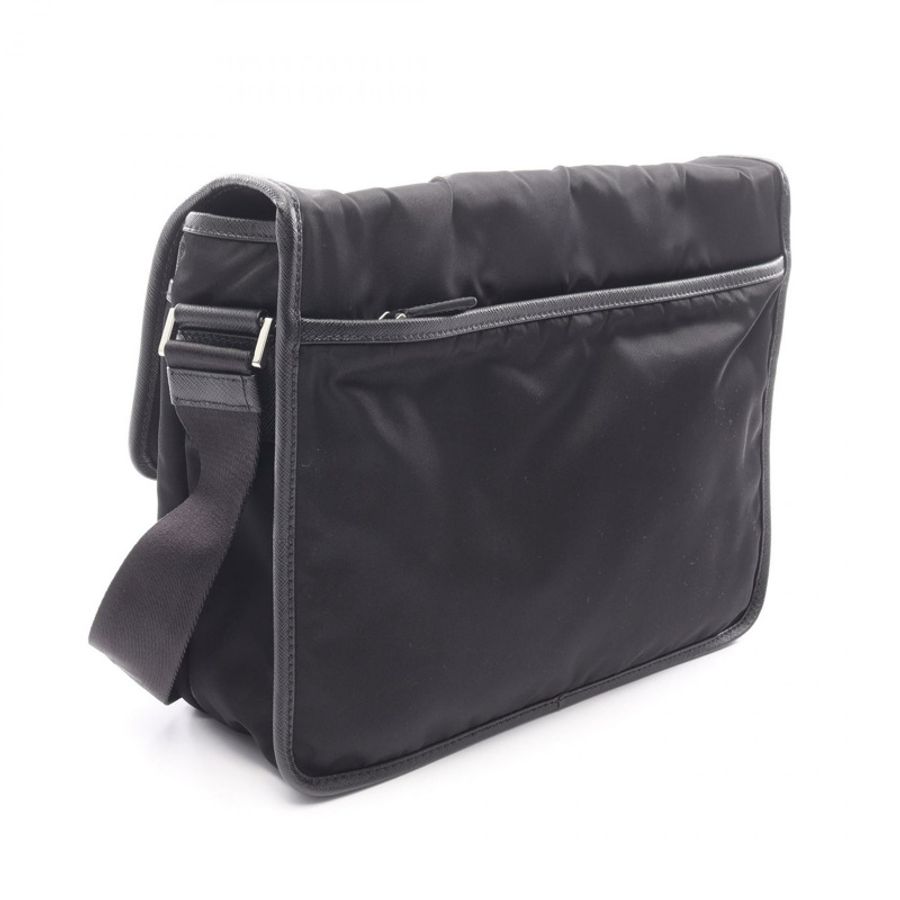 PRADA 斜背肩背包 2VD768 尼龍 Saffiano 皮革 黑色 二手-1