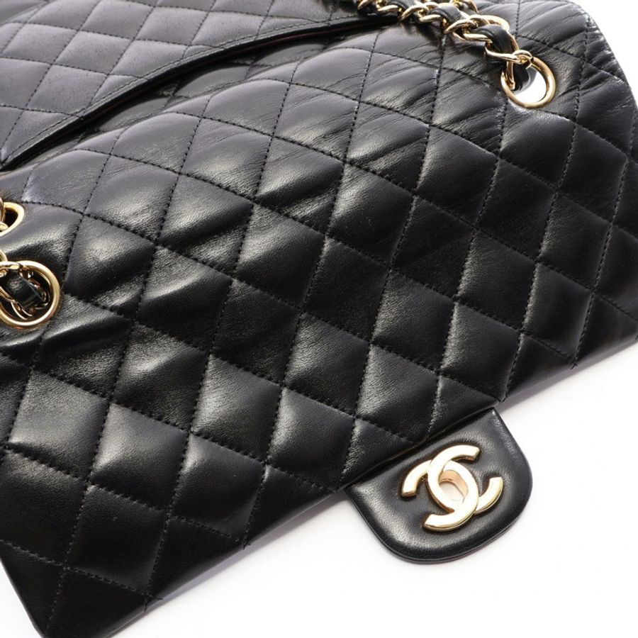 香奈兒 (CHANEL) 絎縫雙蓋鏈條肩背包,羊皮材質,黑色,金色五金,二手-9