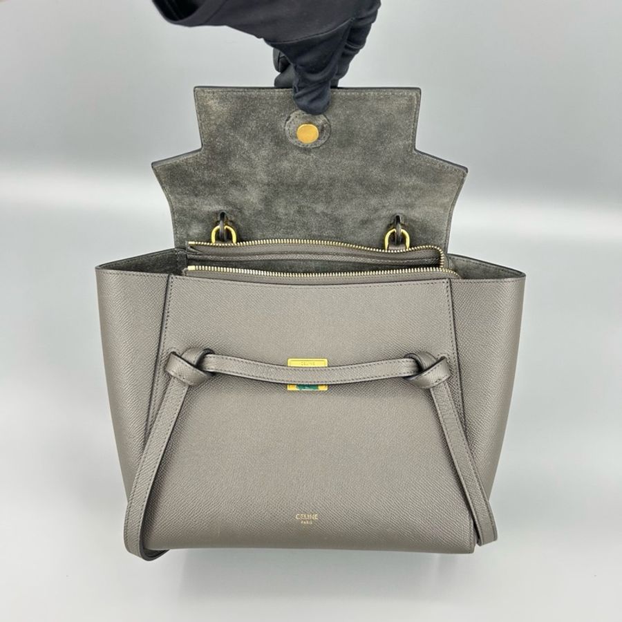 Celine 賽琳 新標大象灰荔枝紋全皮鯰魚手提斜挎包 尺寸24*20-5