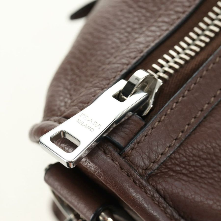【日本直送】PRADA 手提包 皮革 兩用 棕色 銀色 正品 yk20539SAM-25