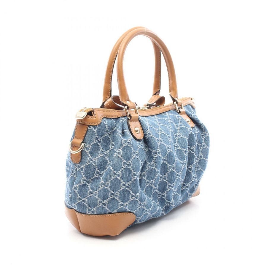 GUCCI Sukey GG 圖案單肩斜挎包 247902 牛仔藍駝色 二手-1