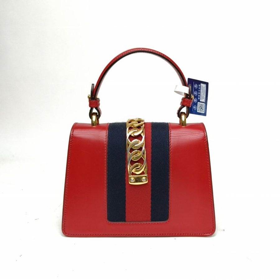 GUCCI Sylvie塞爾維亞絲帶包紅色牛皮金扣肩背包-2