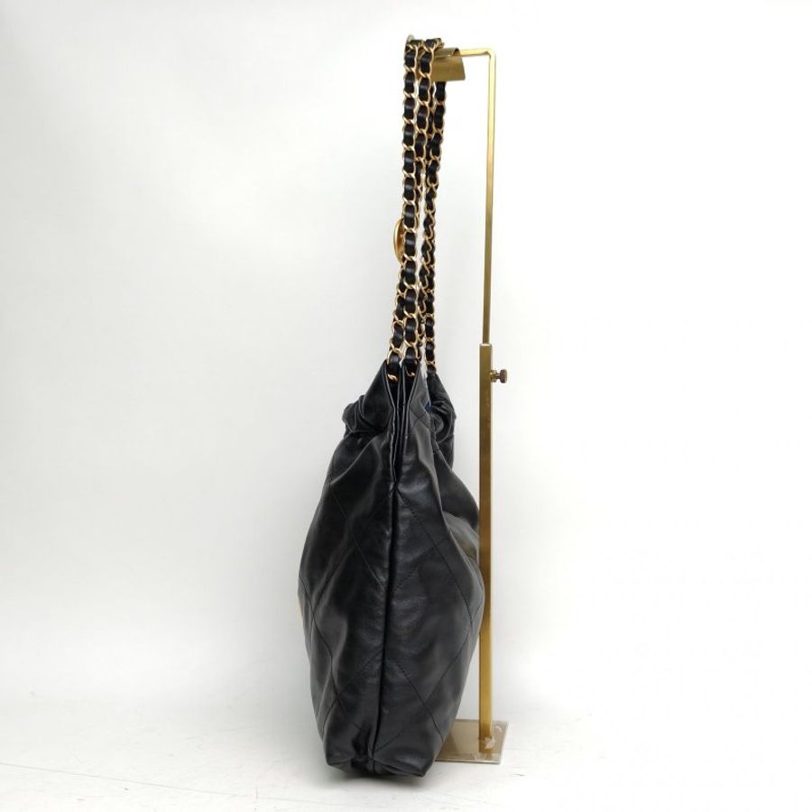 CHANEL 22BagTote托特包小號黑色牛皮晶片白扣肩背包-1