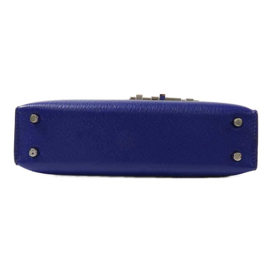 HERMES Chevre皮革Mini Verrou肩背包Bleu Electrique-3