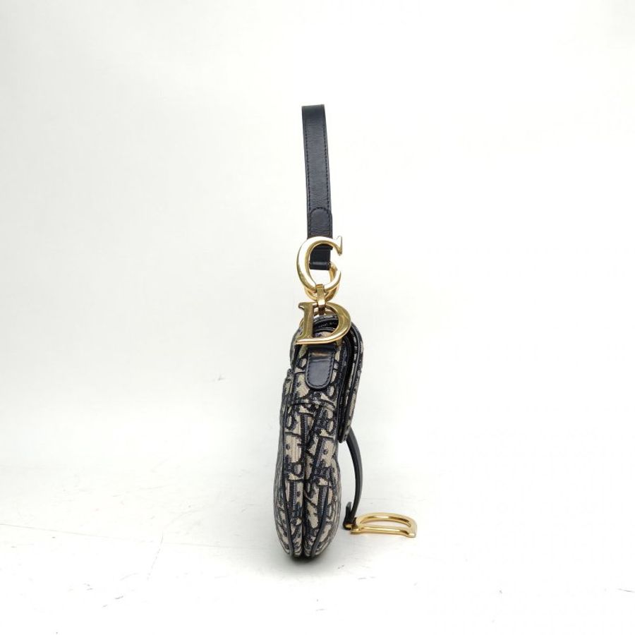 DIOR SADDLE馬鞍中號藍色帆布金扣印花肩背包-3