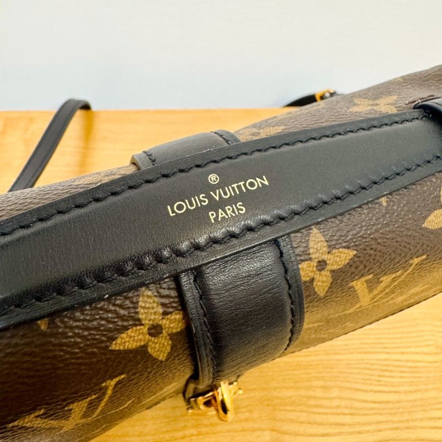 LOUIS VUITTON LV 路易威登 黑色牛皮 棕色原花PVC塗層帆布 Chantilly Lock肩背包 M43590-9