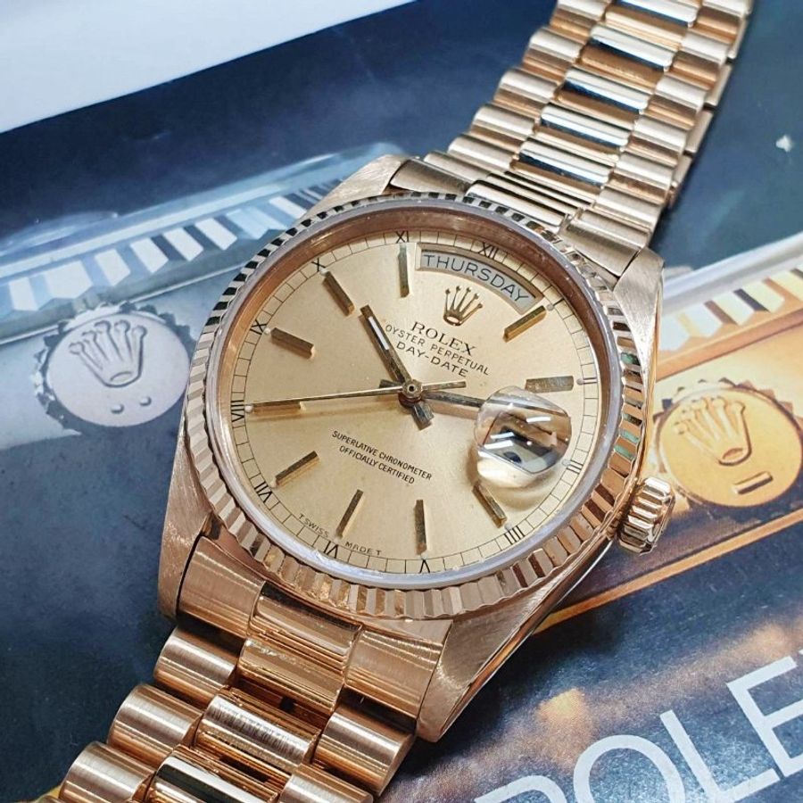 【大眾名錶】ROLEX勞力士 18038 Day-Date 18K金 蠔式日誌 金色T柱面盤 錶徑36mm 自動上鍊 18K金材質 G338-5