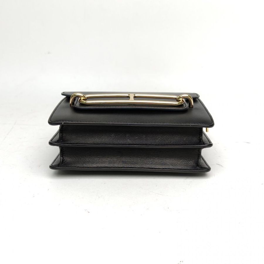 HERMES Roulis豬鼻子19黑色EVERGRAIN皮C刻金扣肩背包-4