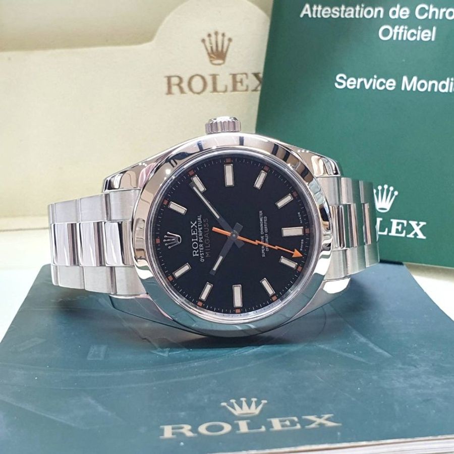 【大眾名錶】ROLEX 勞力士116400VG MILGAUSS系列 抗磁款 黑色面盤 橘色閃電針 大眾名錶B1423-3