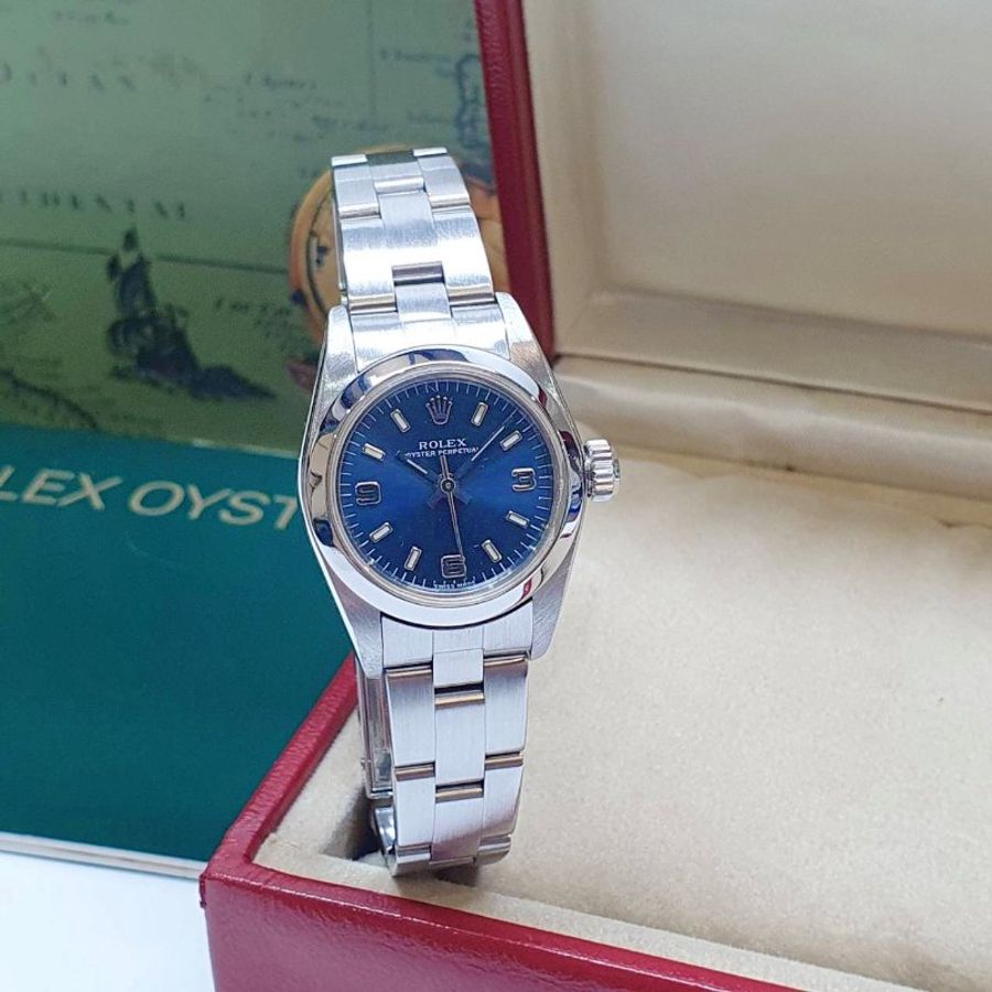 【大眾名錶】ROLEX勞力士 76080 Oyster Perpetual 蠔式女錶 藍色369數字面 大眾名錶G339-1