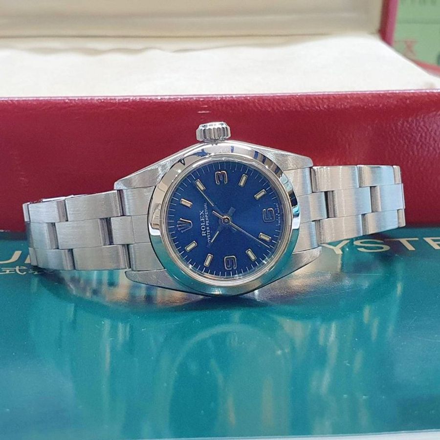 【大眾名錶】ROLEX勞力士 76080 Oyster Perpetual 蠔式女錶 藍色369數字面 大眾名錶G339-4
